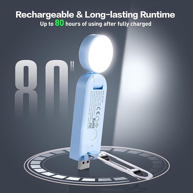 VAVOFO USB Rechargeable Book Light, Blue Lighting Blocking, Amber Light Clip On Bookmark Shaped 6 LEDs Reading Light, Eye Care for Bookworms Reading in Bed with 9 Lighting Modes (Light Blue)