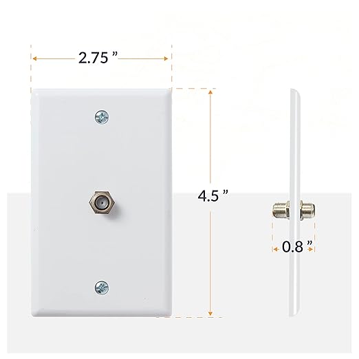 Newhouse Hardware 2.75 x 2.75 x 4.5 in. 1-Port TV Cable Wall Plate with F-Connector for Coaxial Cable, 5-Pack TVP-WH-01, Outlet Cover Wall Plate with Coax Cable Connector, Jack Plate for DIY or Refits
