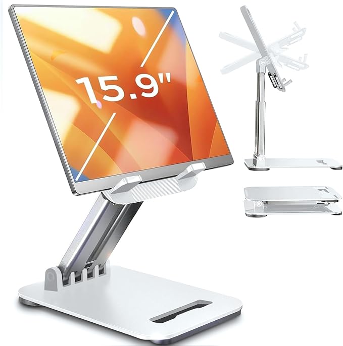 LISEN for iPad Stand Tablet Holder for Desk, Office Desk Accessories for Men Women Kids Tablet Gifts, Office Home Essentials Gadgets Portable Monitor Stand for 2026 (White)