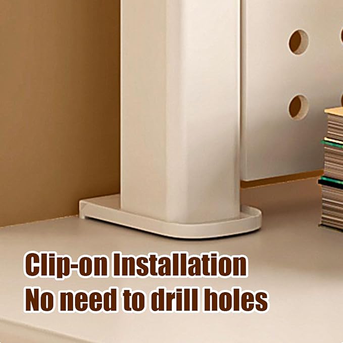 Clip-On Desktop Shelf for Home Office Storage, Clamp On Desk Organizer Shelf Clip On Shelving Unit with Perforated Board and Hooks, Storage Box,Blackclip Style1 Layer80X65Cm