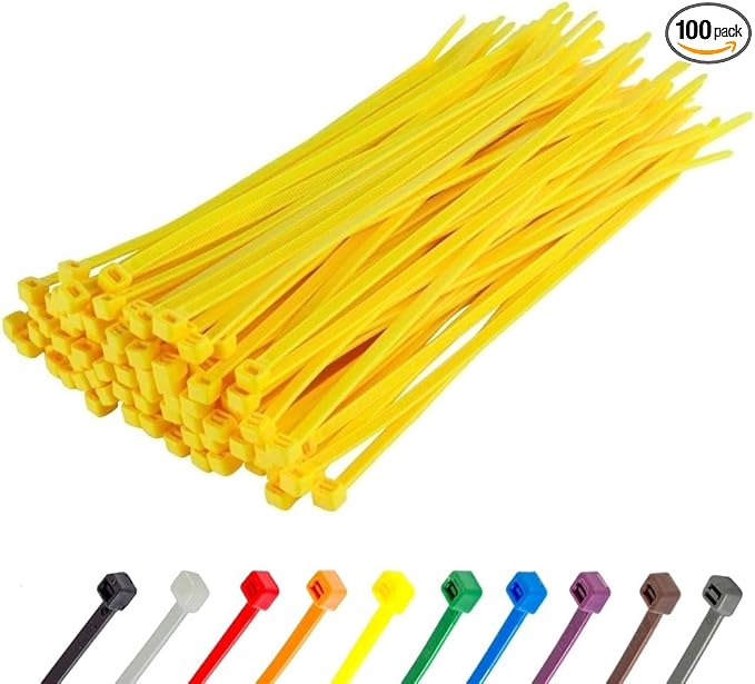 GTSE 8 Inch Yellow Zip Ties, 100 Pack, 18lb Strength, UV Resistant Strong Nylon Cable Ties, Self-Locking 8" Tie Wraps