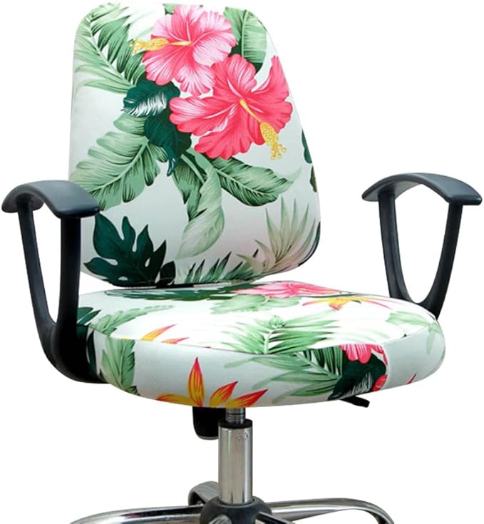 VIOKKO Office Chair Cover Stretchable Computer Desk Chair Seat Covers Anti-Dust Universal Split 2 Piece Rotating Swivel Chair Slipcover Protector (Tropical Flower & Leaves)