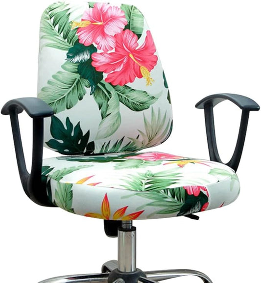 VIOKKO Office Chair Cover Stretchable Computer Desk Chair Seat Covers Anti-Dust Universal Split 2 Piece Rotating Swivel Chair Slipcover Protector (Tropical Flower & Leaves)