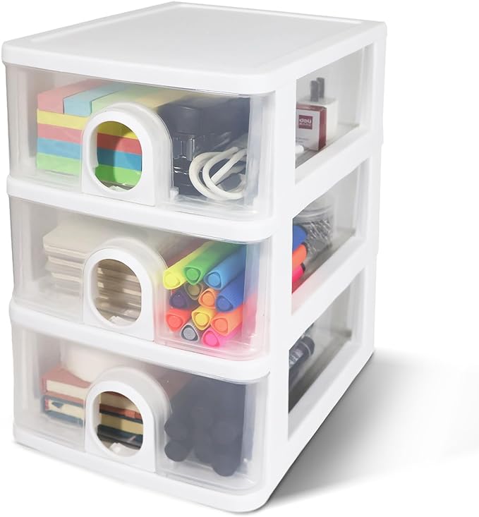 Desktop Storage Drawers Desk Organizer with Drawers, 3 Drawers Organizing Drawers Clear Small Plastic Storage Drawers for Crafts, Accessories, Stationeries, Office Supplies, Pens (1Pack)