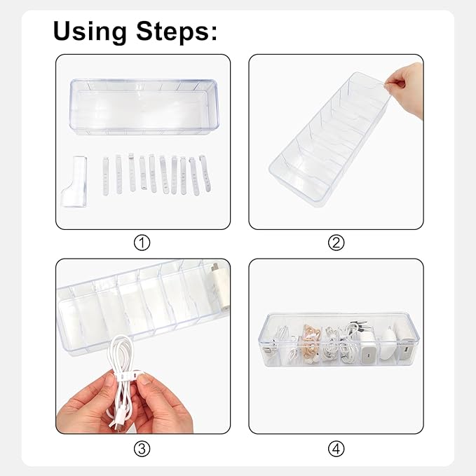 2 Pack Cable Organizer Box with Wire Ties Plastic Cord Storage Box with Lid for Home Office Organizers Storage Accessories