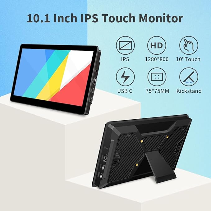 10.1 Inch Touchscreen Mini Monitor, IPS 1540×720 USB-C HDMI Portable Secondary Display with Stand & Speaker, Stretched Bar Screen for PC Laptop Rasp PI AIDA64 STEM DIY (1540×720)