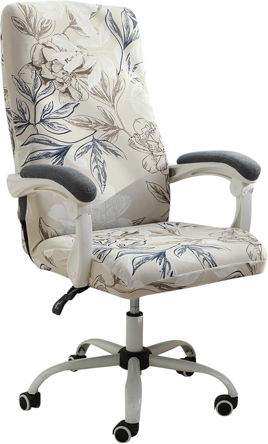 FORCHEER Printed Computer Office Chair Cover Stretchable Large Armrest Office Desk Chair Slipcover with Zipper Removable Washable Anti-Dust (Large, Floral)