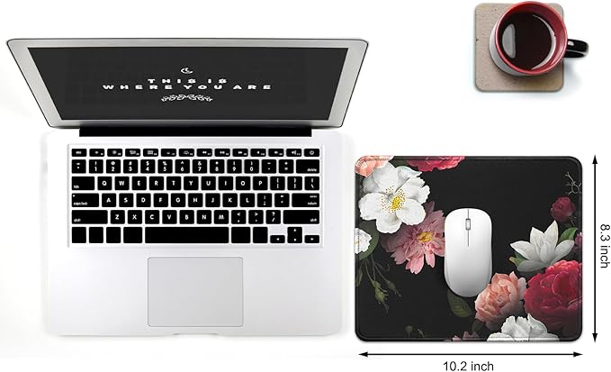 JIKIOU Mouse Pad with Non-Slip Rubber Base, Premium-Textured & Washable Computer Mousepad with Stitched Edges, Mouse Pads for Computers, Laptop, Gaming, Office & Home, 10.2 x 8.3 in Peony