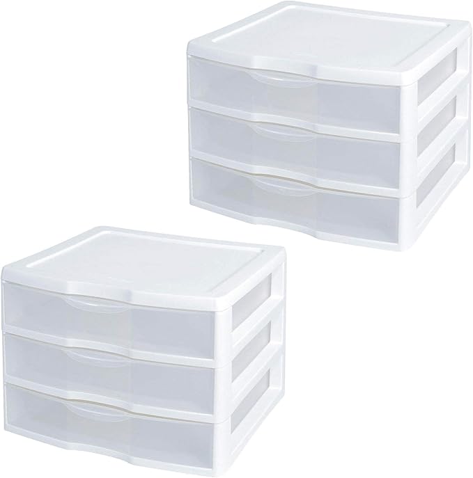 New Sterilite White & Clear Countertop 3-Drawer Desktop Storage Unit (2 Pack)