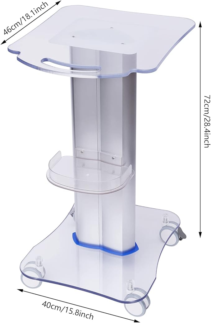 Beauty Salon Trolley Cart with Wheels, 3 Tier Esthetician Trolley Cart with Handle and Tray, Acrylic Salon Spa Rolling Stand Mobile Cart, Pedestal Cart Work Salon Station for Beauty Instrument Storage
