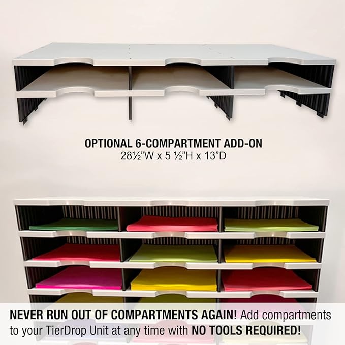 Ultimate Office Desktop Organizer 6 Letter Tray Sorter PLUS Riser Storage Base for Easy Access to Lower Slots, Desk Accessories & Supplies. Optional File Topper & Drawers
