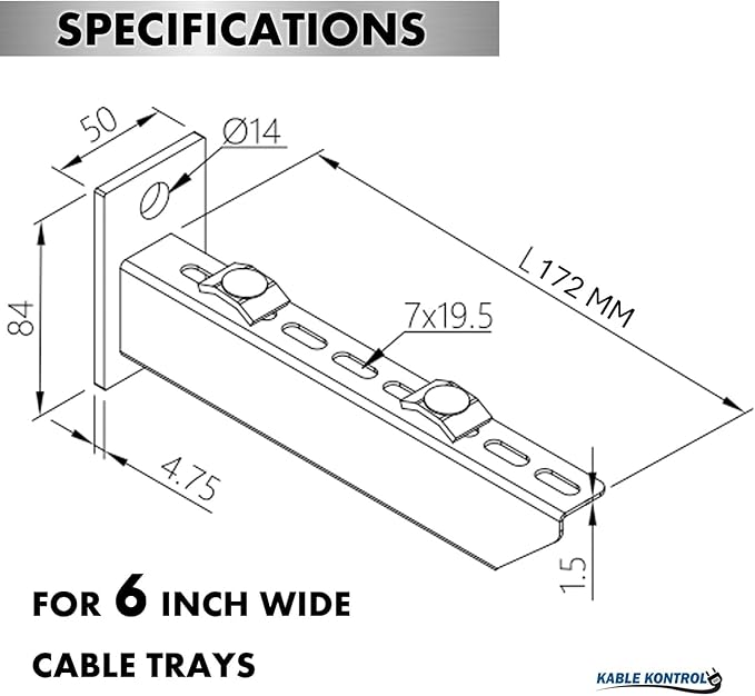 Kable Kontrol Stainless Steel Reinforced Bracket – 6” Width - Wire Mesh Tray Cable Management Rack Cords Organizer Cable Basket, NEC Approved for Network, Fiber Optic, Cabling Accessory