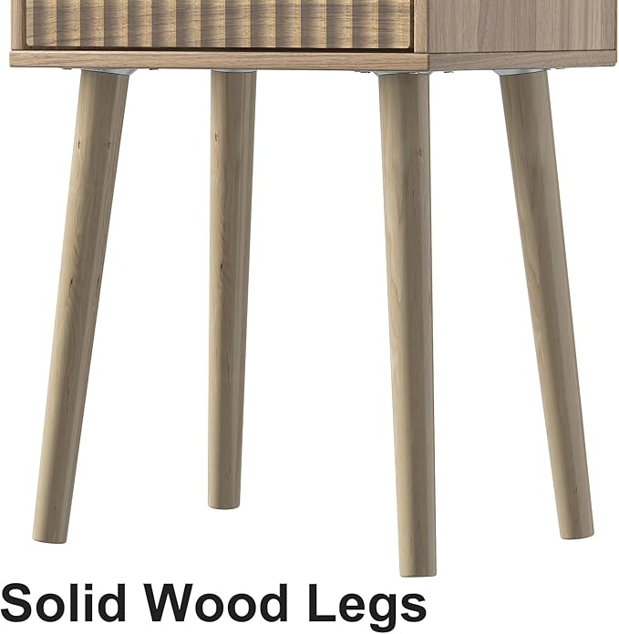LAATOOREE Small Nightstand Set of 2, Side End Table with Fluted Door, Bedside Table with Solid Wood Legs, Mid-Century, for Bedroom, Small Beds