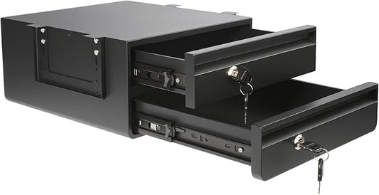 14.17" D Double Under Desk Drawer,Under Desk Pull out Storage Organizer with Lock and Keys,Adjustable Height, Metal Storage Drawer with Slide Extension Mounted Under Flat Wooden Table or Workbench
