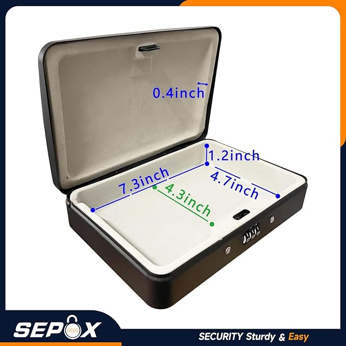 SEPOX® Water/Fire-Resistant Portable Security Case Lock Box Steel, Small Personal Travel Safe Storage Cabinet, 3-Ft Cable, Ressetable Combination Lock for Dorm, Car, Sports, Office, 2pcs Black