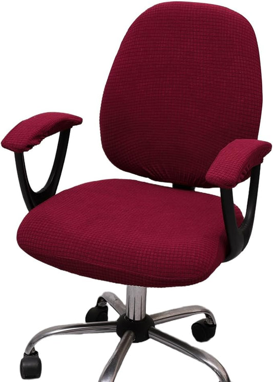 Melaluxe Office Chair Cover with Armrest Covers， Universal Stretch Desk Chair Cover, Computer Chair Slipcovers - Wine Red