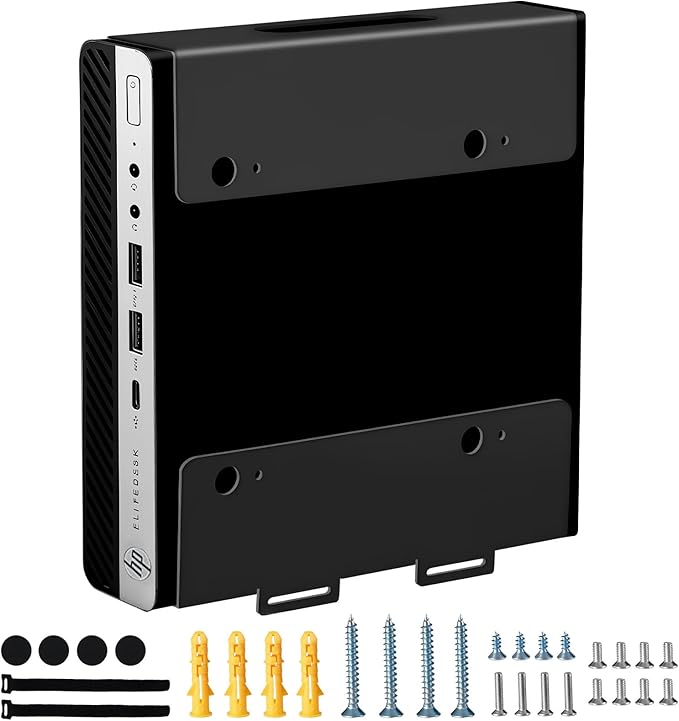Wall VESA and Under Desk Mount for HP Mini PC, Mount for HP EliteDesk, Pro Mini, ProDesk, Replaces for Desktop Mini Dual VESA Sleeve V3,Support Desktop Mini PC Mount on an Arm, 75x75mm, 100x100mm