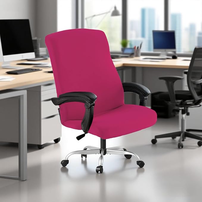 Office Chair Cover,Removable Desk Chair Cover with Zipper,Stretch Anti-dust Universal Rotating Office Seat Slipcover,Washable High Back Computer Seat Protector for Pets (Red, Large)