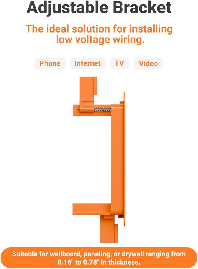 Low Voltage Mounting Bracket 1 Gang for Ethernet Wall Plate, Low Voltage Box for Telephone Cord, Network Cable, Hdmi Cable, Coax Cable, and Speaker Wire, 6 Pack