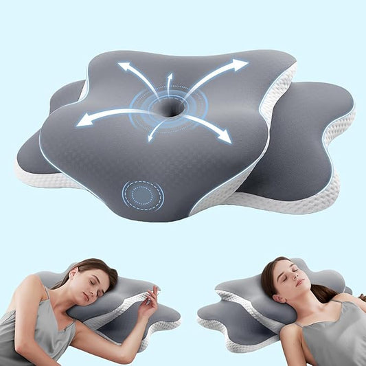 JINXIA Cervical Neck Pillow for Neck and Shoulder, Odorless Memory Foam Pillow with Soft Silk Cover, Ergonomic Orthopedic Neck Support Pillow for Side, Back & Stomach Sleepers - Gray