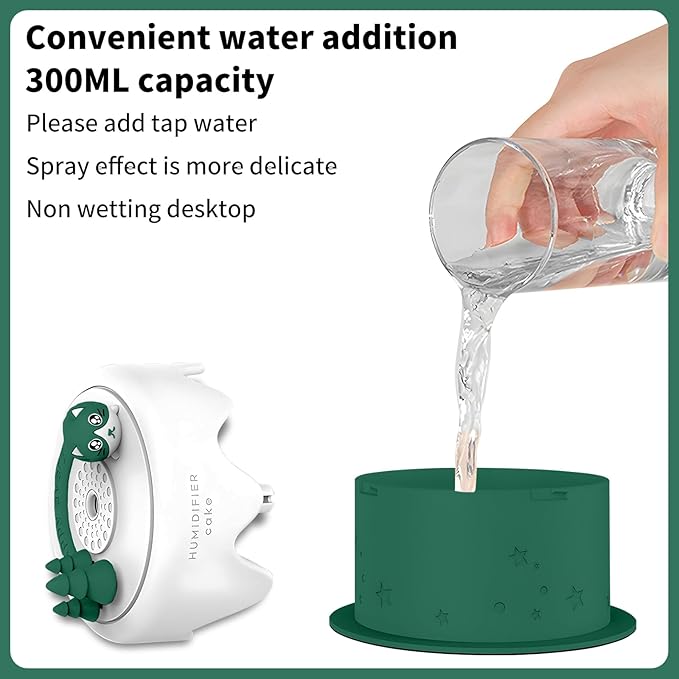 Cute Pet Humidifier, Cat Cake Humidifier, USB Plug-in Use, Desktop Silent Spray, Seven Color Light Creative Aroma Machine, High Appearance Level Gift(Green)