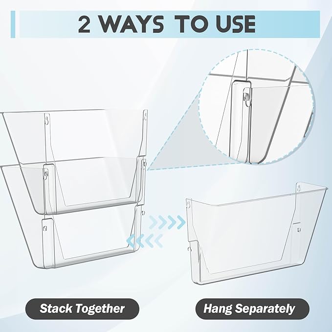 Gawerk Clear Acrylic Single Pocket, Plastic Hanging Wall Mount File Holder for Office Home (Gray, 6 Pack)