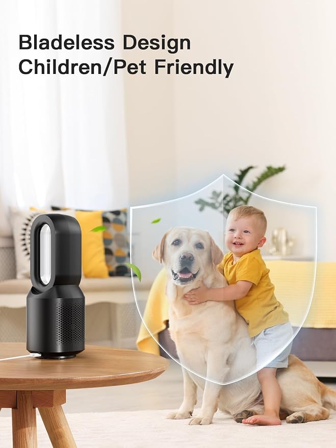 let'me 13 Inch Desk Fan, Small Bladeless Table Fan, Small Fan with 3 Speeds and Night Light, Quiet Desk Fan for Personal, Bedroom, Office, Nightstand
