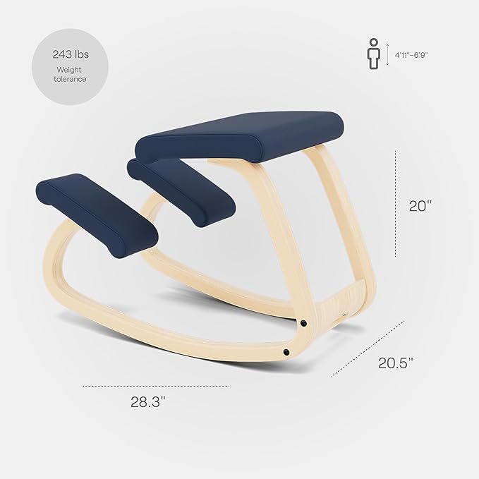 Varier Variable Natural/Blue Ergonomic Office Kneeling Chair for Desk – Back Pain Relief, Rocking Seat for Home, Study & Posture Support – 10 Year Quality Guarantee