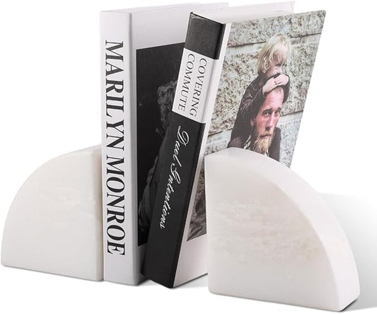 Karibiber Marble Bookend for Shelves, Non-Skid Bookends for Heavy Books, Heavy Duty Book Stopper for CDs, Luxury Book Shelf Holder, Quarter Circle Design Book Ends Decorative, Namib Fantasy, Set of 2