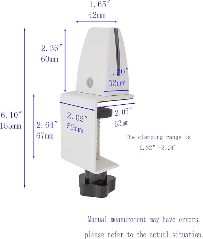 Divider Clamp For 1/8" To 0.51" Panel, Adjustable Partition Clamp For 0.32" To 2.04" Desktop, Standing Desk Accessories For Privacy Folders, White Sneeze Guard Holder 2-Pack