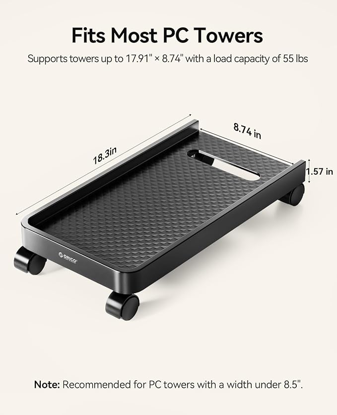 ORICO Mobile CPU Stand with Locking & Swivel Wheels, Universal Under Desk Computer Tower Stand for PC, Multi-Functional CPU Holder for Office & Home (17.9x8.74x0.86 Inches)