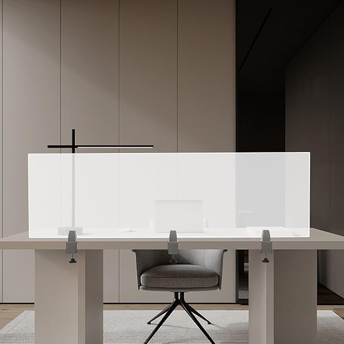 Desk Privacy Panel, Desk Divider, Desks Partition, Frosted Acrylic Desktop Privacy Panel with Stable C-Clamp for Home Office School Retail Clinic (1Pcs, 60 * 18 * 2in)