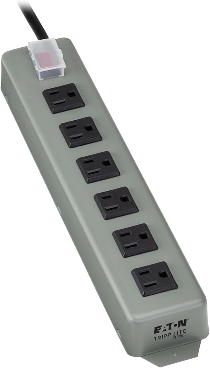 Eaton Tripp Lite Series Heavy Duty Power Strip with 6 Right-Angle Outlets, Metal, Mountable Wall Mount & Under Desk, 15ft Extension Cord, On/Off Switch Cover, Industrial Garage Work Bench (UL24RA-15)