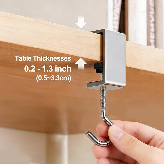 8 Pcs Desk Hook, Adjustable Shelf Hooks Heavy-Duty Table Hook Clamp Metal Desk Hanger Hanging Bag Backpack Headphones, Tool-Free Installation Desktop Mounting Hook (Sliver 8 Pcs)