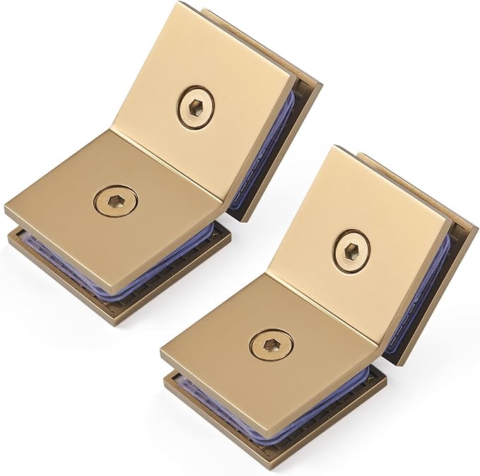 Ranbo Square Frameless Glass Clamp Connector/Shower Door Fixed Panel/Glass-to-Glass Corner Clamp,304 Stainless Steel,for 5/16" - 1/2" (8-12 mm) Thickness Glass,2 PC,Gold