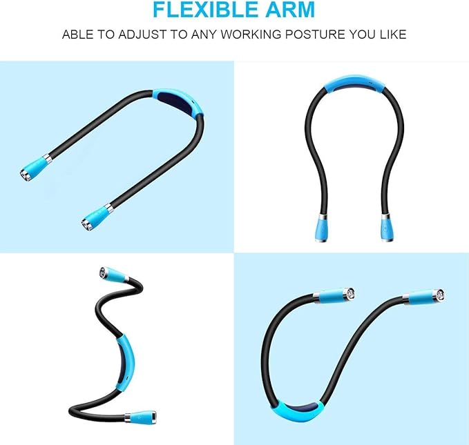 Book Light, Neck Reading Light, USB Rechargeable, Hands Free, 4 Super Bright LED Bulbs, 3 Adjustable Brightness, Best for Reading in Bed, Knitting, Walking, Jogging, Mending in Night (Blue)