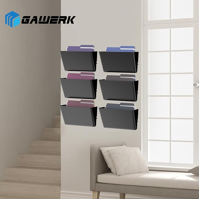 Gawerk Clear Acrylic Single Pocket, Plastic Hanging Wall Mount File Holder for Office Home (Black, 2 Pack)