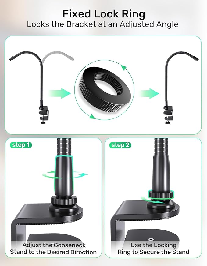 19 Inch Webcam Stand Camera Mount with Upgraded C-Clamp, Adjustable Flexible Gooseneck Arm Tripod for Desk Mount for Logitech C930e C930 C920 C922x C922 Brio 4K C925e C615, Gopro, Max Load 2.5 lb