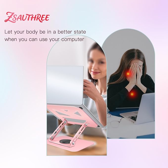 3-Year Swivel Laptop Stand -360°Rotating,Ergonomic Adjustable Metal Design,Fits10-16 Laptops,Ideal for Office&Travel,Foldable&Portable,Mechanical Style,Perfect for Women (Pink)