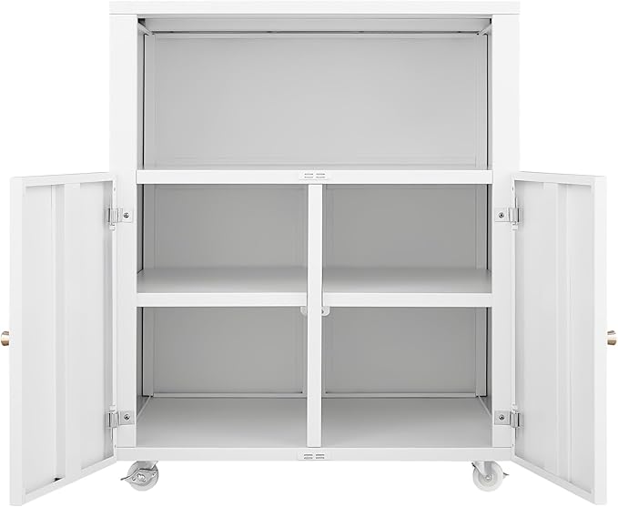Heavy Duty Rolling Printer Cabinet with 2 Doors & Storage Shelf, Under Desk 3D Printer Stand, Mobile Metal File Cabinet for Garage Home Office, Small Spaces & Workshop White