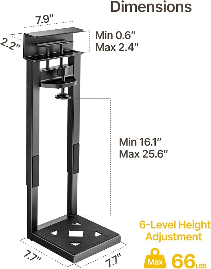 monTEK 66 LBS Heavy-Duty Ventilated Under Desk PC Mount, Adjustable No-Drill PC Mount with Protective Pads,16.1"-25.6" H, Ideal for Office Home Classroom, Black