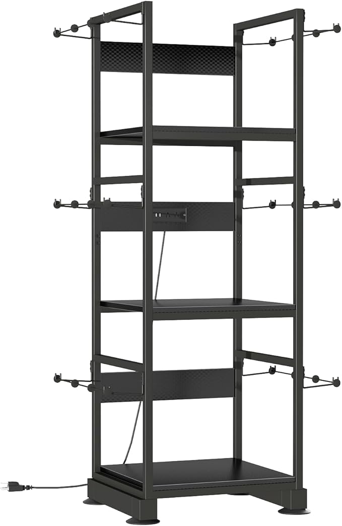 3DPrinter Stand with Filament Storage,3D Printer Rack with Power Outlet,Heavy-Duty 3D Print Storage Shelf for ABS/PLA/TPU Filament Spools,Perfect for 3D Printing Workshops,Carbon Fiber Black