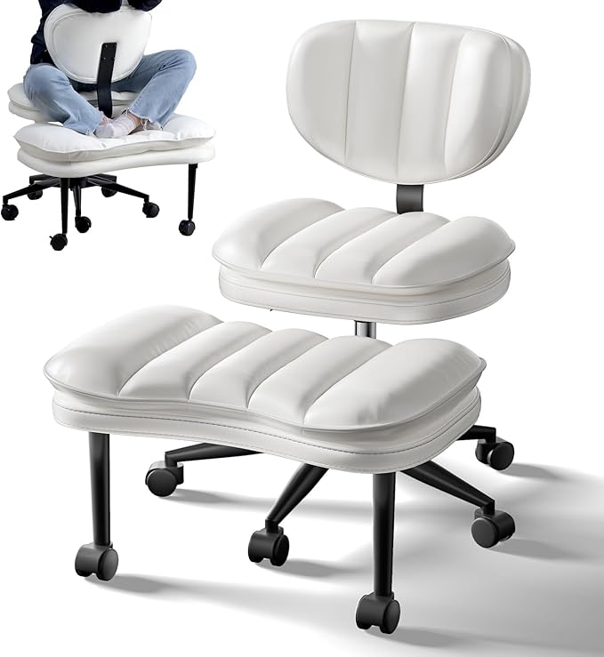 HOMRELEXA Cross Legged Office Chair, Ergonomic Cloud Criss Cross Desk Chair, Meditation Chair with Wheels, Height Adjustable Seat for ADHD, Wide Kneeling Chair with Back Support