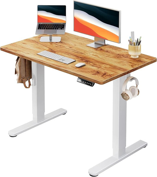 HUANUO Electric Standing Desk, Whole Piece Desktop, Adjustable Height Computer Desk, 4 Height Memory Settings, Sit Stand Up Desk for Home Office, 40" x 24", Light Vintage