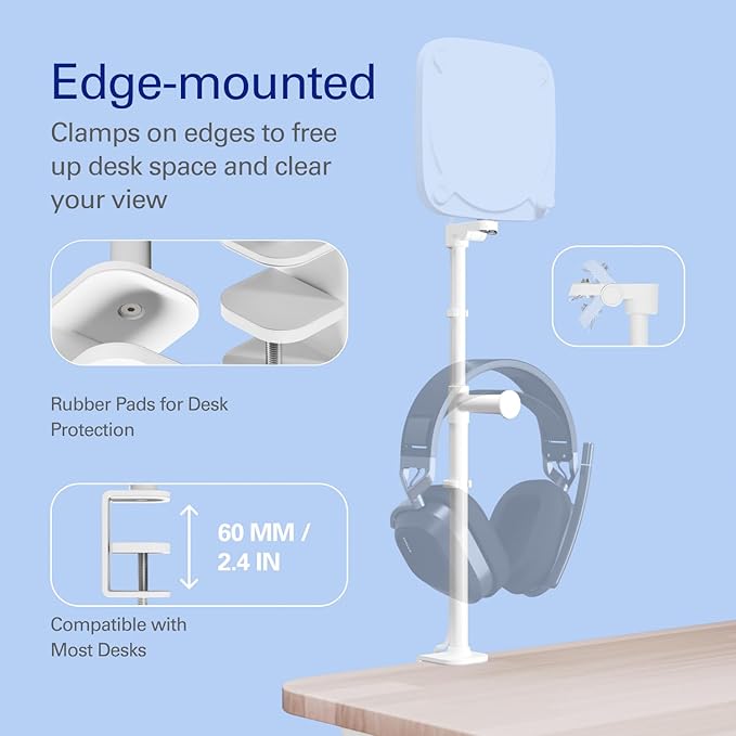 Elgato Neo Mount – Desk Clamp for Lights, Webcams, and Compact Cameras, Edge-Mounted, Adjustable Height & Tilt, Headset Holder, Clean White – Supports up to 1.1 lb (0.5 kg)