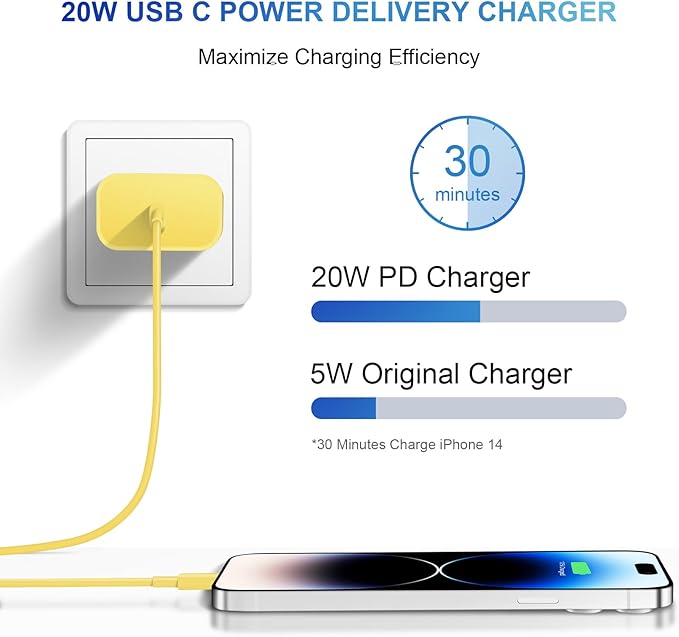 iPhone 14 13 12 11 Charger Fast Charging iPhone Fast Charger 3-Pack 20W iPad Chargers 6FT C Chargers Fast Charging Cord Whit iPhone 14/14 Max/13 Pro/13/12 Mini/12 Pro Max/11 Max/Xs and iPad(Yellow)