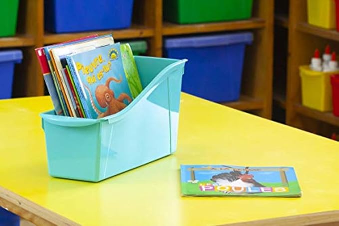 Storex Large Book Bin, Interlocking Plastic Organizer for Home, Office and Classroom, Blue, (71101U06C) (Pack of 6)