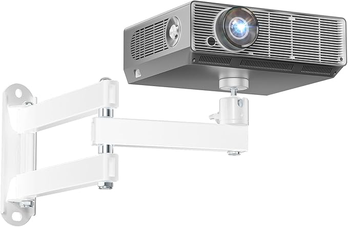 WALI Mini Foldable Projector Wall Mount with 360° Rotating Gimbal, Fully Adjustable Wall/Ceiling Mount Bracket for 1/4" M4 M6 Screw Projectors, Small Projector Holder up to 4.4lbs (1330LM-PMW), White