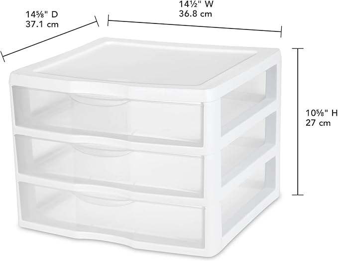 Wide 3 Drawer Unit, Clear Plastic Countertop or Desktop Drawers, White