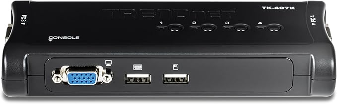 TRENDnet 4-Port USB KVM Switch, TK-407K, Control Up to 4 Computers, Windows, Linux, Mac OS Compliant, 2048 x 1536 VGA Resolution, NDAA & TAA Compliant, KVM Cables Included, Black